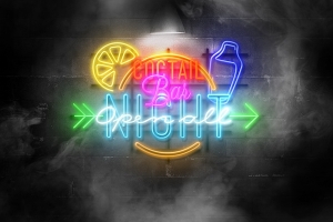 霓虹灯发光聚会派对酒吧字体文字PSD特效模板