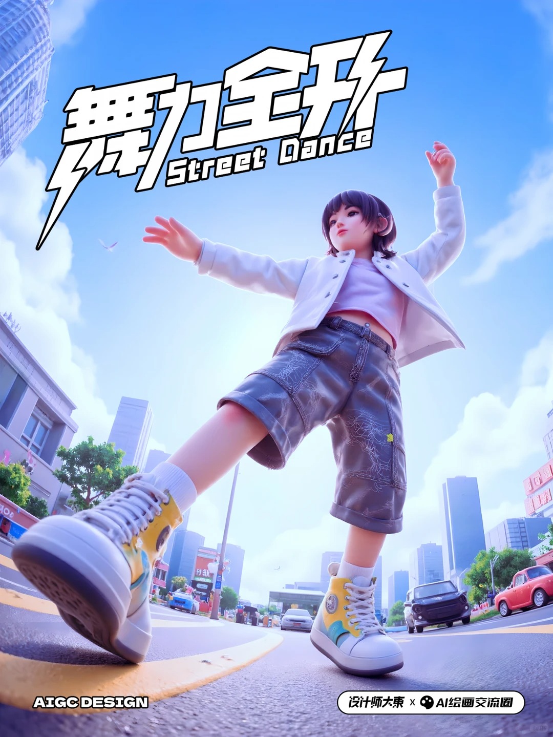 AI绘画交流圈 · 3D街头角色海报