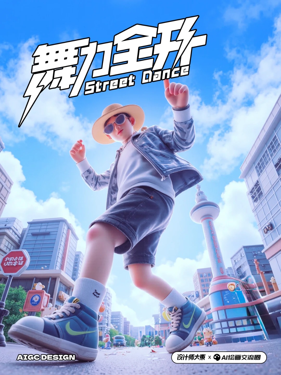 AI绘画交流圈 · 3D街头角色海报