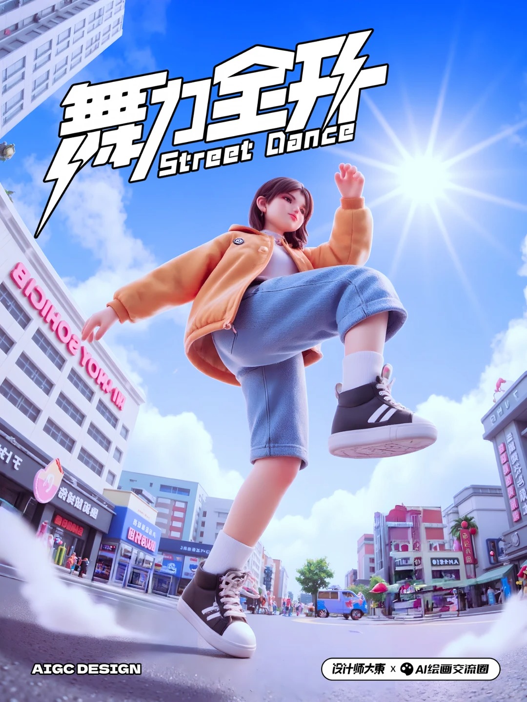 AI绘画交流圈 · 3D街头角色海报