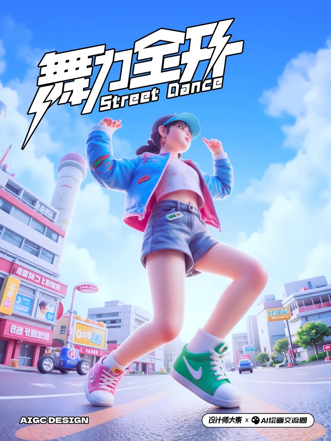 AI绘画交流圈 · 3D街头角色海报