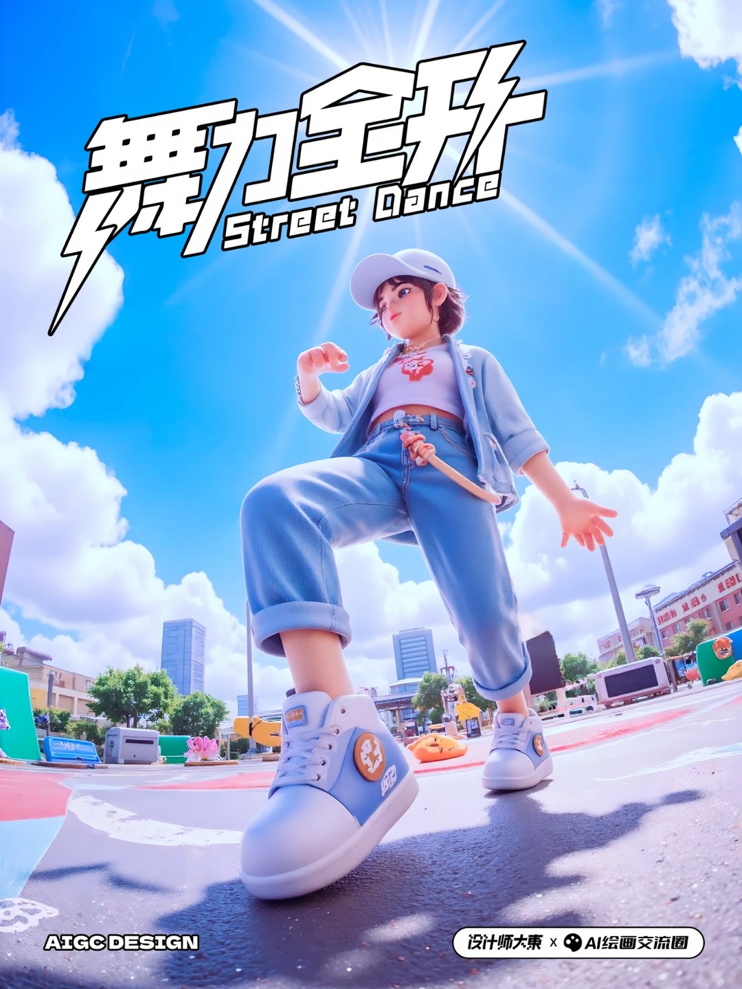 AI绘画交流圈 · 3D街头角色海报