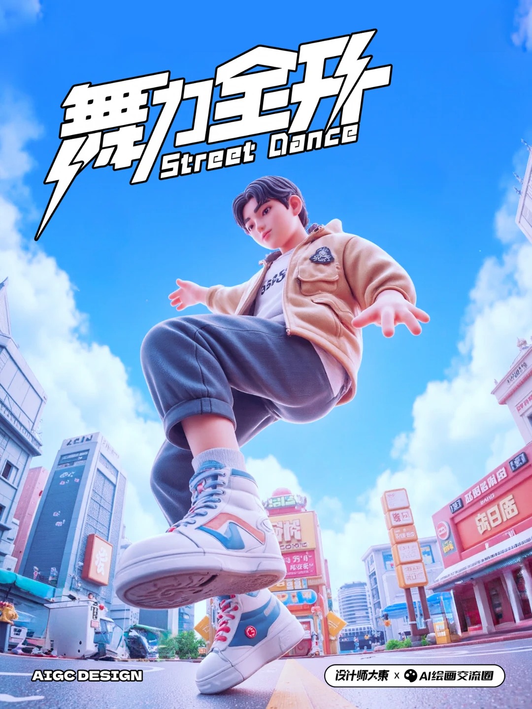AI绘画交流圈 · 3D街头角色海报