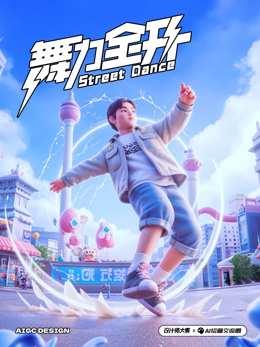 AI绘画交流圈 · 3D街头角色海报