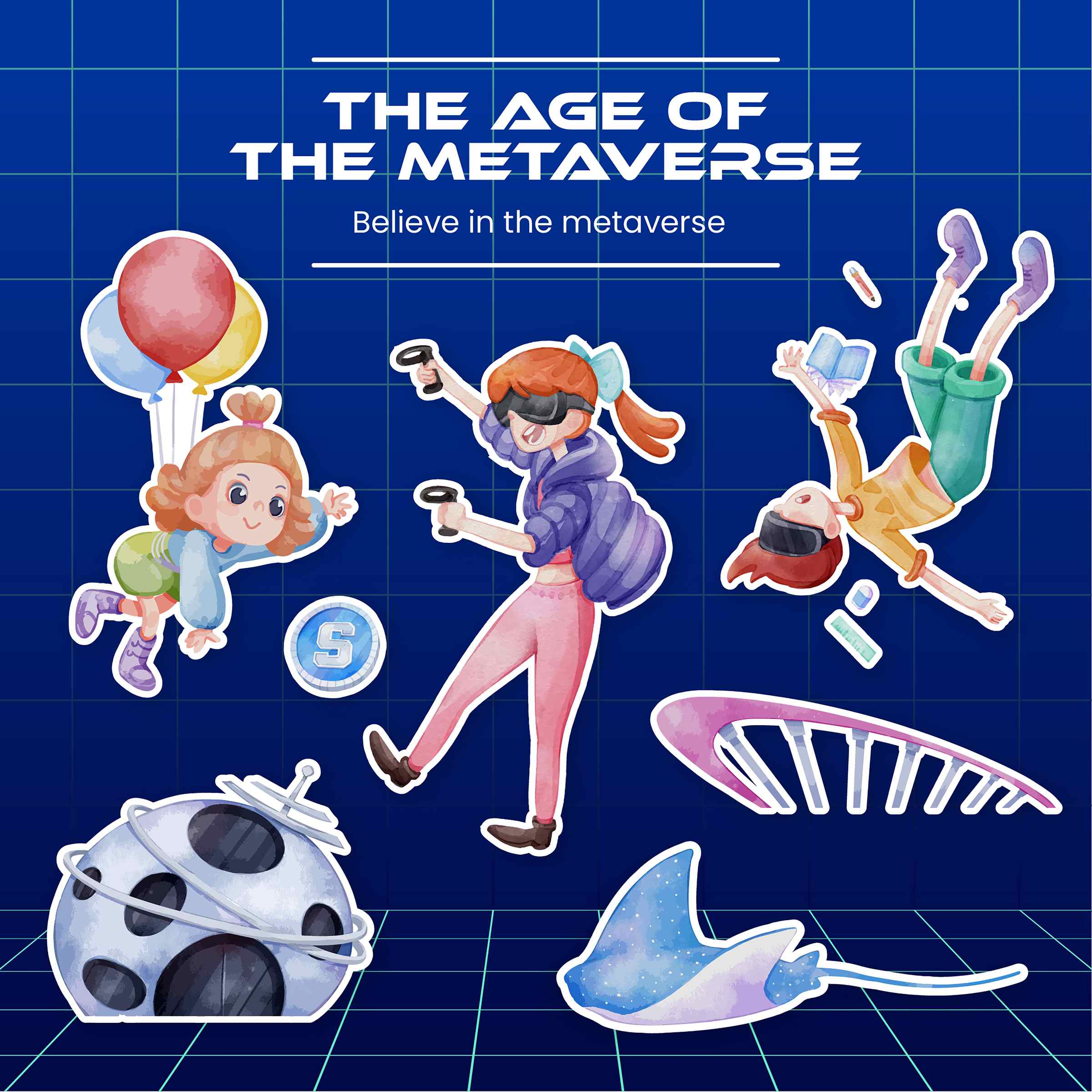 元宇宙水彩插画 · DD0194 矢量素材合集